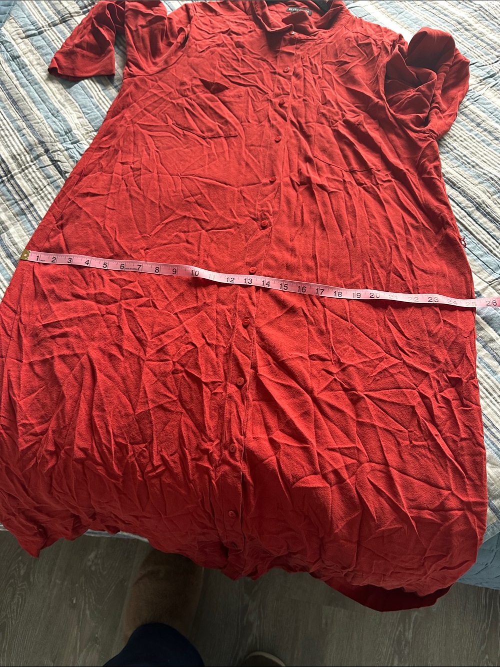 Eileen Fisher Red Long-Sleeve Button-Down Shirt Dress - Picture 7 of 8
